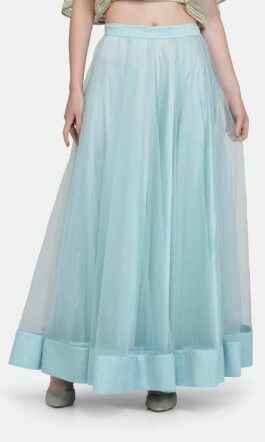 Ojjasvi Turquoise Blue Net Flared Long Skirt