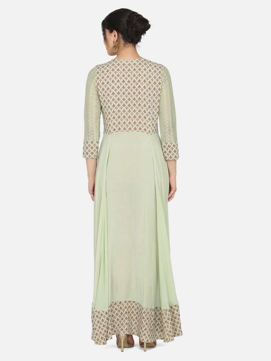Buy Ojjasvi Pista Green Printed Maxi 
