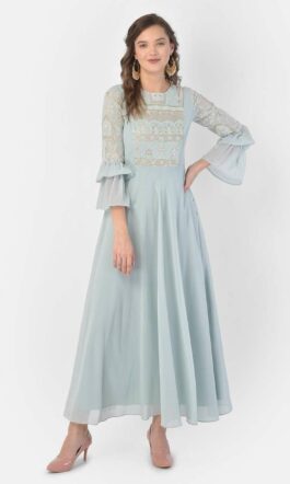 Ojjasvi Mint Blue Embroidered Maxi Dress