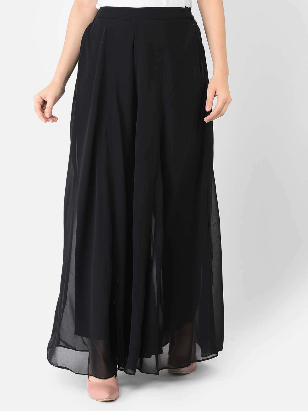 Buy Ojjasvi Black Flared Palazzo online 